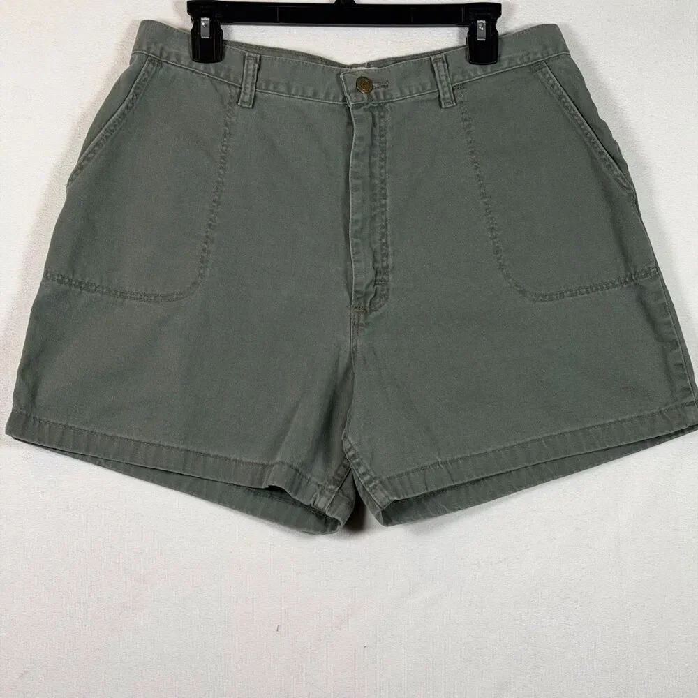 Wrangler Women Shorts Size 16 Average Olive Green USA Made Cotton High Rise
